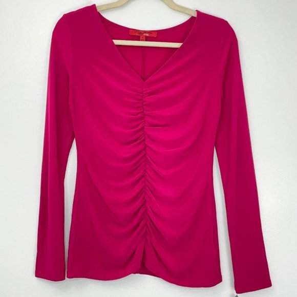 New Narciso Rodriguez DesigNation Ruched Front V-Neck Knit Top Pink Size Medium - Picture 2 of 12